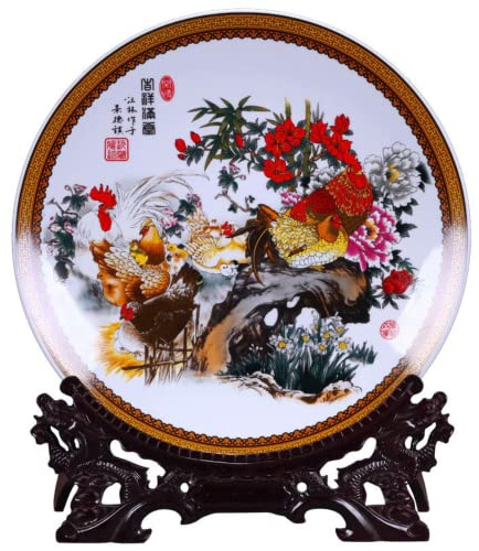 Dekorativ tallrik, Kinesiska dekorativa keramiska tallrikar, hängande, keramik 26 cm Jingdezhen porslinstupp