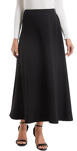 TEERFU Donna Gonna Elastica Lunga Vestito A-Lino Cotone Vintage Maxi Plissettata retrò Gonna, Colore Solido