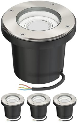 ledscom.de 4 pièces d'encastrés de sol BOFU pour l'extérieur orientables en acier inoxydable rond IP67 150mm Ø Lampe LED blanc chaud 3 niveaux de gradation : max 500lm