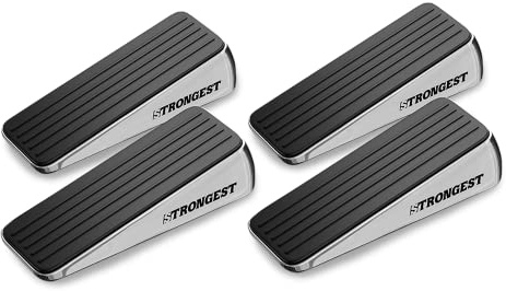 Strongest Home Wall & Door Stopper, Heavy Duty Door Stop Wedge Made of Premium Quality Zinc and Rubber Suits Any Door, Any Floor, Set of 4 Plus Self Adhesive Wall Protectors