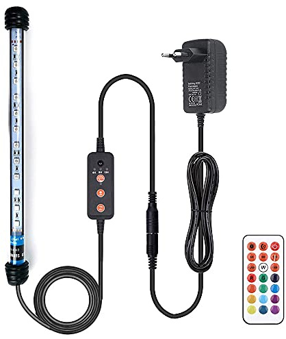 VARMHUS Éclairage LED Aquarium Lampe，Fish Tank Lighting avec télécommande et minuterie Auto Turn On/Off Custom Ajuste 13 couleurs et luminosité (RGB 28cm)