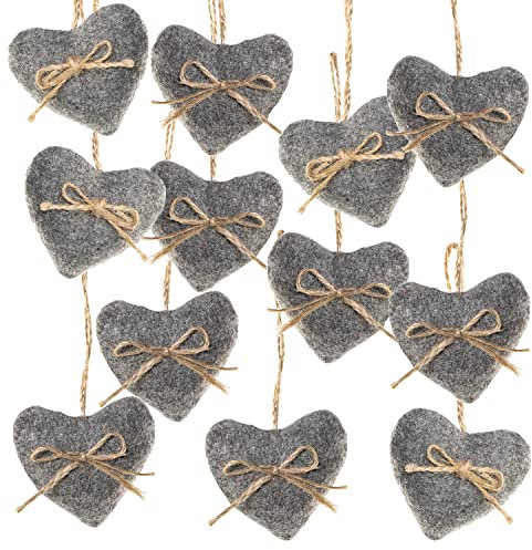 Logbuch-Verlag 12 Herzanhänger aus Filz Ostern Hochzeit Deko zum Aufhängen kleine Stoffherzen 5,5 cm grau anthrazit