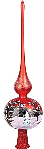 Impuls julgransspets glas 35 cm med vinterlandskap, munblåst, handmålad, julgransspets, röd