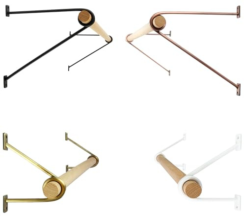 2x Natural Goods Berlin GARD PRENZLBERG, soporte para barra de colgar, montaje en pared, perchero de pared de madera maciza, bricolaje (Blanco, Barra de ropa Pr12 x An50cm)