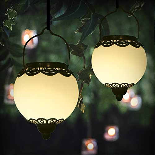 Solar Laterne für außen Hängend, 2 Stück Solarlaterne für außen Kugel IP65 Wasserdicht, Bonsery Solarlampen für außen Garten Weg Balkon Veranda Wand Deko Originelles Design