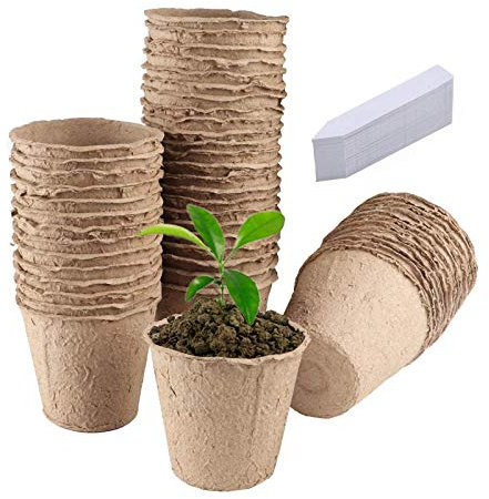 50 Pezzi Vasetti per Piantine Biodegradabili, Semenzaio Germinazione Professionale, Alveoli per Semina con Segnalibro Piantina, Piccoli Serra da Giardino & Orto Grasse Piante Torba Semenzaio Ø 6cm