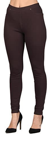 Lildy Jeggings de mezclilla para mujer, mezcla de algodón elástico, Marrón oscuro, S - M