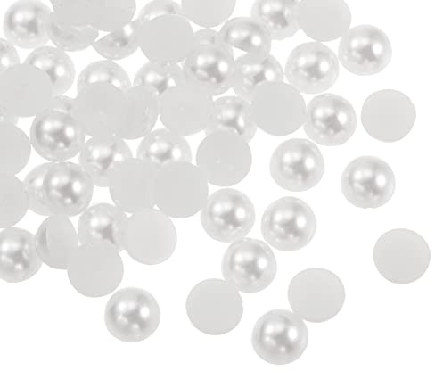 sourcing map 60uds ABS Media Perla Cuentas, 8mm Resina Plano Reverso Perlas Brillantes Imitación Perla Cuenta para DIY Artesanía Confección Zapatos Boda Navidad Foto Marcos, Blanco