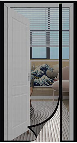 Sekey Moustiquaire Porte Résistant à Griffes de Chat, Moustiquaire Magnétique Ouverture Latérale Rideaux en Fibre de Verre, Moustiquaire de Balcon, Anti Insectes, Installation Facile, 90x210cm, Noir