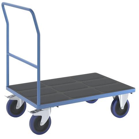 eurokraft | Plattformwagen mit Rohrschiebebügel | Vollelastik-Rollen | lichtblau | Ladeflächen-LxB 1050 x 700 mm