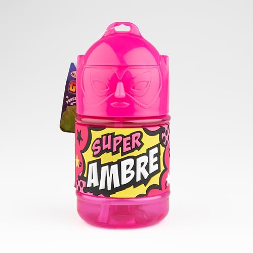 Personalisierte Kinder-Trinkflasche mit Strohhalm – Super Bernstein, Rosa