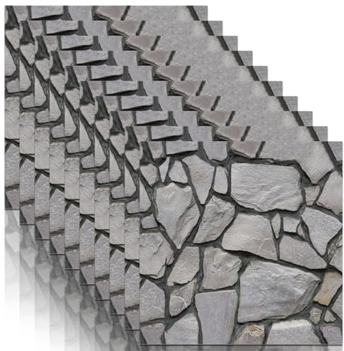Nizirioo Lot de 10 panneaux muraux 3D autocollants aspect pierre papier peint 3D autocollant pour salon, chambre à coucher, décoration murale, 30 x 30 cm, gris