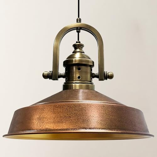 bamyum Lámpara colgante industrial de granja marina pintada a mano de 15.7 pulgadas, color cobre, lámpara colgante industrial E26, lámpara de comedor, lámpara colgante de isla de cocina