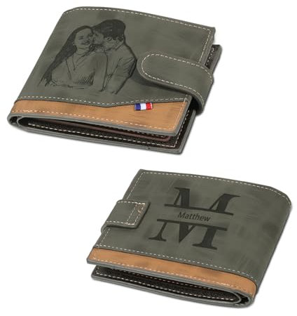 Jeweidea Personalisierte Herren Geldbörsen mit Foto Namen Faltbrieftasche aus PU-Leder mit Karten und Münzhalter Portemonnaie für Papa Ehemann Männer Geschenke zum Vatertag Weihnachten