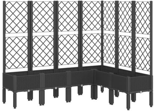 vidaXL Jardinera con Enrejado, Maceta para Verduras Plantas Flores, Macetero de Hierbas, Arriate para Jardín Patio Balcón Terraza, PP Negro