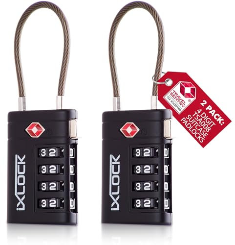 iXLOCK Kabelschloss 4 Stellig Zahlenschloss Kofferschloss Vorhängeschloss Gepäckschloss Sicherheitsschloss TSA Lock Cable USA Schloss Zahlencode für Reisekoffer Spind Rucksack Luggage:1 Schwarz