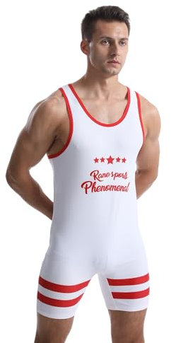 Viisendy Pro Einteiliger Wrestling-Gewichtheber-Sportanzug für Herren weiß Rot M