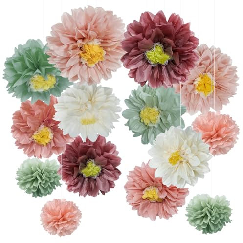 YBwanli gartenparty deko， hochzeit pompons deko，kommunion deko geburtstag，baby shower party dekoration,12 Stück party deko,Sanfte Farben sorgen für eine Partyatmosphäre der Extraklasse