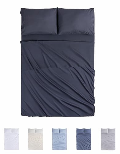 Todocama Juego de Sábanas de 4 Piezas - 4002 - Sábana Bajera Ajustable - Encimera - Dos Fundas de Almohada de 50x80cm (Cama 105x190/200 cm, Gris Oscuro)
