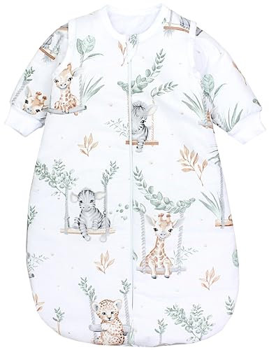 TupTam Schlafsack Baby 2.5 TOG - Ganzjahresschlafsack mit abnehmbaren Ärmeln, OEKO-TEX zertifiziert, Farbe: Safari auf der Schaukel, Größe: 68-74