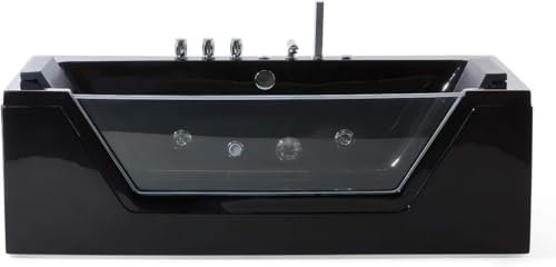 Supply24 since 2004 Whirlpool Badewanne Samurai in Schwarz (174x79) – freistehend oder Eckmontage – 10 Massagedüsen & LED Farblichttherapie – Glasfront & Armaturen – Wellness Spa