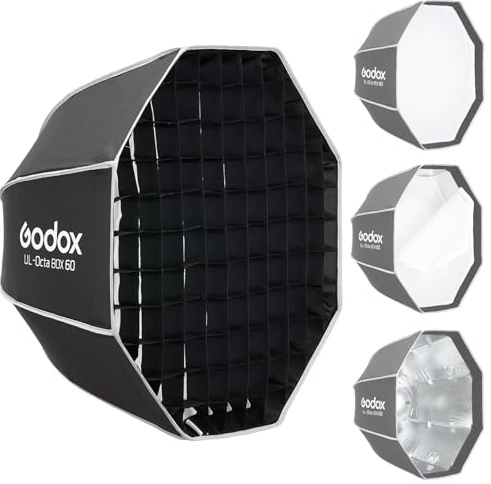 Godox 23.6 Octagonal Softbox with Bowens Mount, Octa-60 60cm Octa Portable Foldable Quick Release Soft Box with Grid, Diffuser for Godox/SMALLRIG/Neewer/Aputure