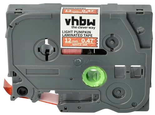 vhbw Skrivband kompatibel med Brother PT D450, D450VP, D400VP skrivaretiketter 8 m x 12 mm vit till orange (pumpa), laminerad