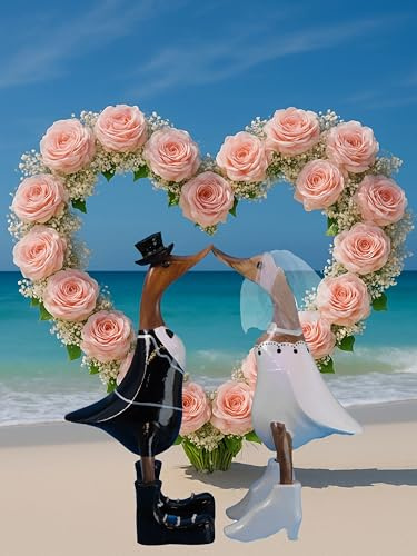 Pommerntraum ®| 2-er Set Dekorationsfiguren Sammlerfiguren Brautpaar Hochzeitspaar Enten Holzenten Dekoenten Entenpaar Braut + Bräutigam (Hochzeitspaar Enten)