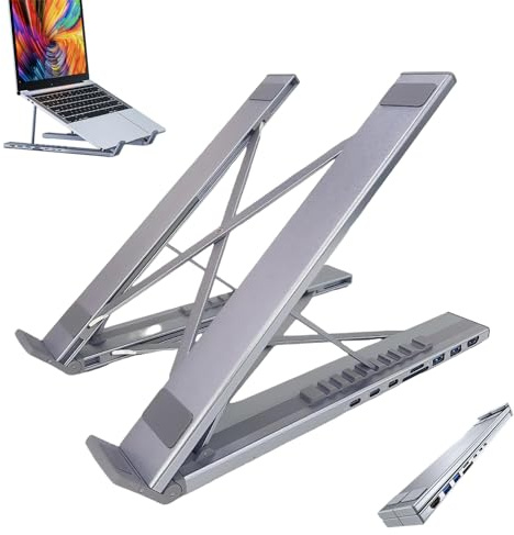 2025 New 8-in-1 USB-C Laptop Stand & Docking Station - 4K HDMI, 2X USB-A 3.0, 2X USB-C, 100W PD Input, SD/TF Card Reader - Universal for Office & Home