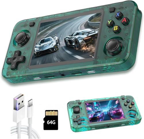 Nuova console da gioco R36H, console portatile per videogiochi con schermo IPS da 3,5, scheda integrata da 64 GB e 15.000 giochi, sistema Open Source Linux (verde, 64 g)