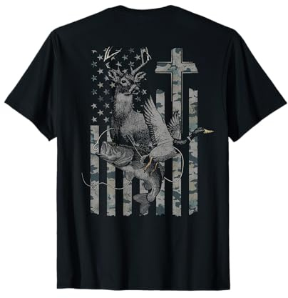 Christian Hunting and Fishing Camo (Design on Back) T-Shirt