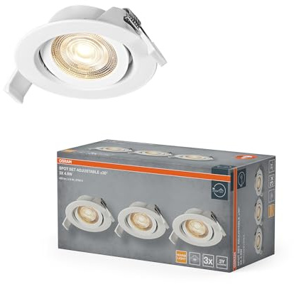 Osram Spot Set LED Einbaustrahler, 4,9W, 2700K, Deckenspot 36°, Weiß, Aluminium/Kunststoff, schwenkbar, 3er-Set