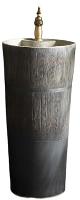 Lavandino su piedistallo Lavandino monoblocco con piedistallo, rubinetto e kit di scarico, mobiletto da bagno in ceramica for patio