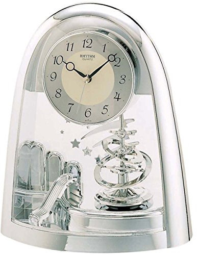 Rhythm Cont Mantel Clock Arched Top/Sprial Pendulum Silver