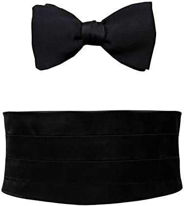 Remo Sartori – Set Kummerbund und Fliege zum Selbstbinden aus Seide, Schwarz, mit 3 Gelegten Falten, Verstellbar, Made in Italy, Herren (Länge: 76cm bis 90cm)