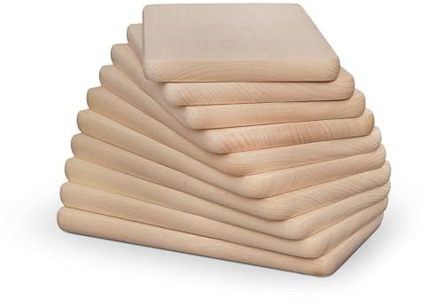 Set di 10 taglieri per la colazione, in legno di faggio naturale, non trattato, tagliere da cucina, pane, utensili da cucina, ca. 24 x 14 x 1,5 cm, tagliere reversibile