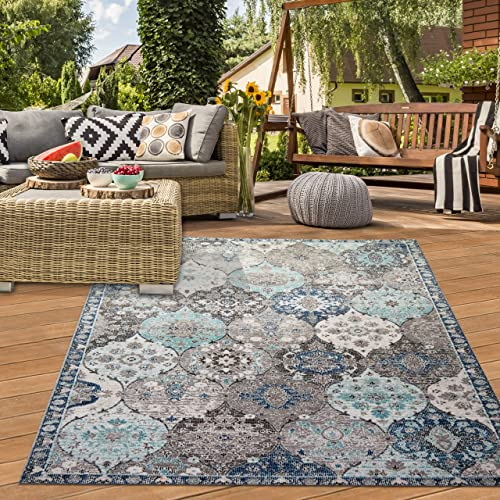 Teppich-Traum Stor orientalisk matta för vardagsrum inomhus och paviljong utomhus, med vackra ornament, grå och blå, storlek 240 x 340 cm