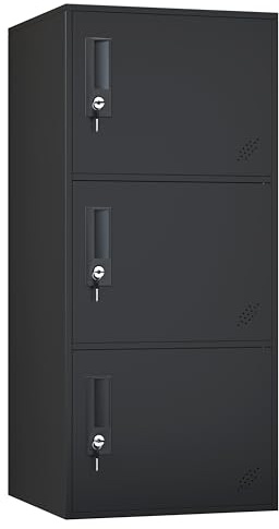 WISUNO 3 Door Vertical Stackable Storage Cabinet with Lock,Anti-Failing Device, Metal Lcoker,Organizer for Office, Home, Gym, School,Employee,Kids. (Black)