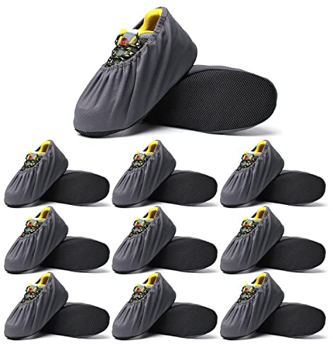 Linwnil [10-Pairs] Premium Shoe Covers Washable Reusable Non Slip Work Boot Overshoes for Contractors,Durable Heavy, Large (Grey,10-Pairs)