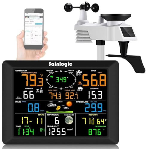 Sainlogic Station Météo Professionnelle WiFi, Station Météo Sans Fil avec Écran de 8,3, Pluviomètre et Anémomètre, Prévisions Météo, Wunderground