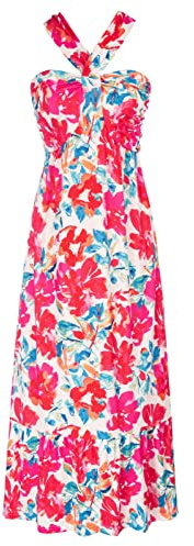 Women's Sleeveless Crossover Halterneck Floral Ruffle Maxi Dresses Multicolor M