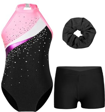 iiniim Barn flickor gymnastikdräkt gymnastikdräkt ärmlös balettdräkt dansbody med strass, balettröja, gymnastik, leotard, storlek 104–176