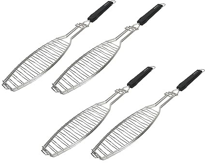 SANTOS 4xXL Fischbräter 61,5cm - Edelstahl Fisch-Grillkorb - Fischhalter mit Hitzeschutzgriff - für Fische bis zu 33cm - Spülmaschinenfest - Fischgrillzange - optimale Grillergebnisse