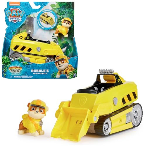 Paw Patrol Patrulla Canina - Pack Figura Rubble Jungle Pups y Vehículo Rinoceronte - Patrulla Canina Juguetes - 6067761 - Juguetes Niños 3 años + - Regalo Niño 3 años +