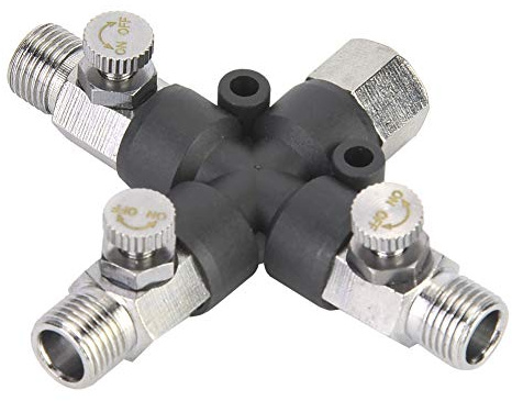 Trevägs Justerbar Metallluftslangsdelare för Airbrush och Miniluftkompressor, 1/8 Trevägs Airbrush-koppling med Justerbar Gasvolym