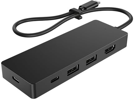 HP G3 USB-C Multiport Travel Docking Station | Plug-and-Play Connectivity | 5 Transfer Ports | 2 USB-C | 2 USB-A | HDMI | Black