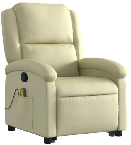vidaXL Massagesessel, Verstellbar Sessel mit Aufstehhilfe, Fernsehsessel Relaxsessel mit Liegefunktion, Liegesessel Aufstehsessel Polstersessel, Creme Echtleder