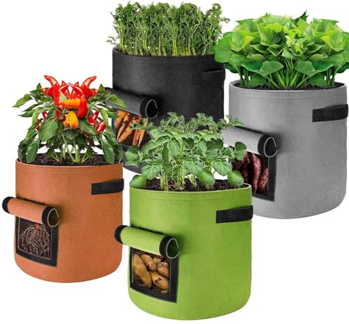 Sukudon Pflanzsack,4 Stück 40 L Stofftopf,10-Gallonen Stofftöpfe ,Vliesstoff Pflanztasche,Pflanzsäcke mit Griffe,Tomatentopf Grow Bag,Kartoffelharfe