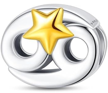 LIGHTDOG Donna Charms D'argento 925 per Braccialis 12 Charms Dello Zodiaco Adatto per Bracciali Europei E Bracciali Collane Compatibile Charm Placcati Oro per Compleanno