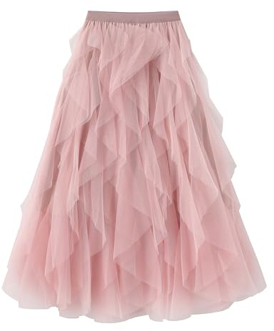 Kimily-UK Gonna in Tulle a Vita Elastica Multi-Layer Plissettata Mesh Tutu A-Line Principessa Elegante Vintage Party Maxi Lunga